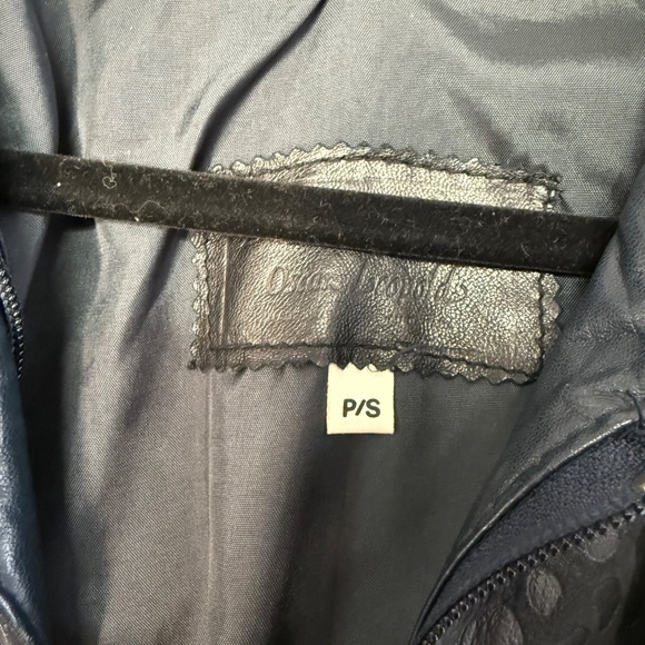 Vtg Oscar Leopold Deep Navy Animal Print Panels Retro Genuine Leather Jacket P/S - Picture 8 of 11